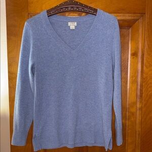 J. Crew Factory Women's Heathered  Blue V-Neck Cashmere Sweater; Small